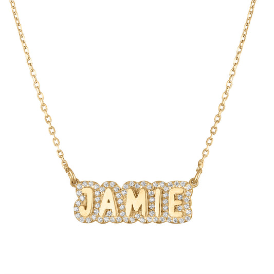 Pave Bubble Name Necklace