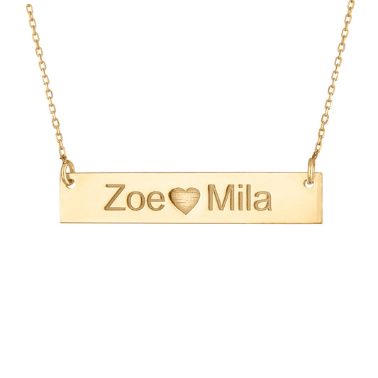 Name Bar Necklace with Engraved Heart