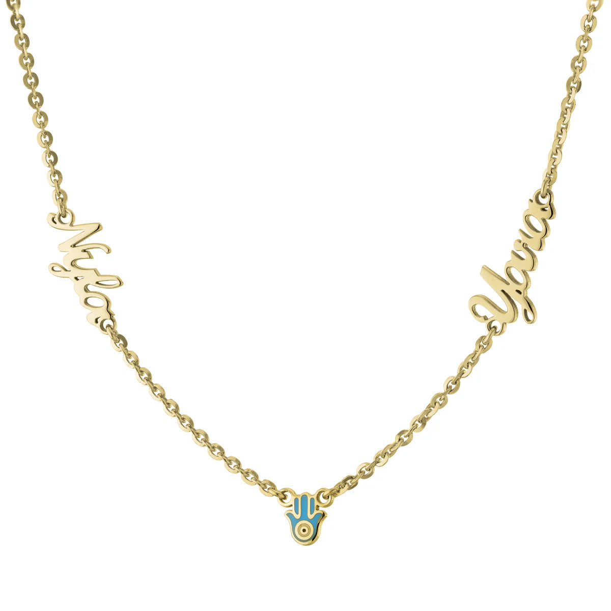 Two Name Hamsa Enamel Necklace