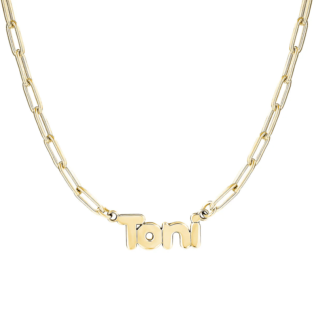 Bubble Name Necklace with Paperclip Chain