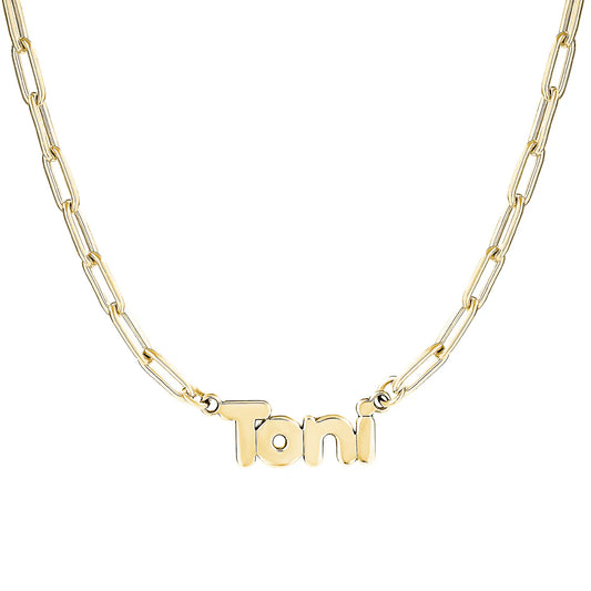 Bubble Name Necklace with Paperclip Chain