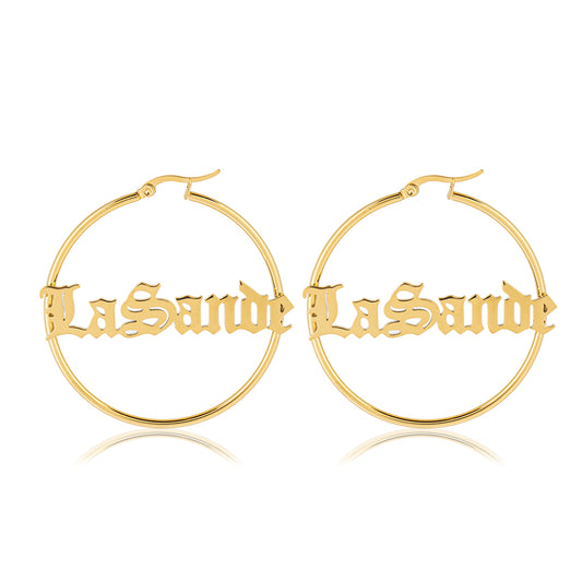 Gothic Hoop Name Earrings