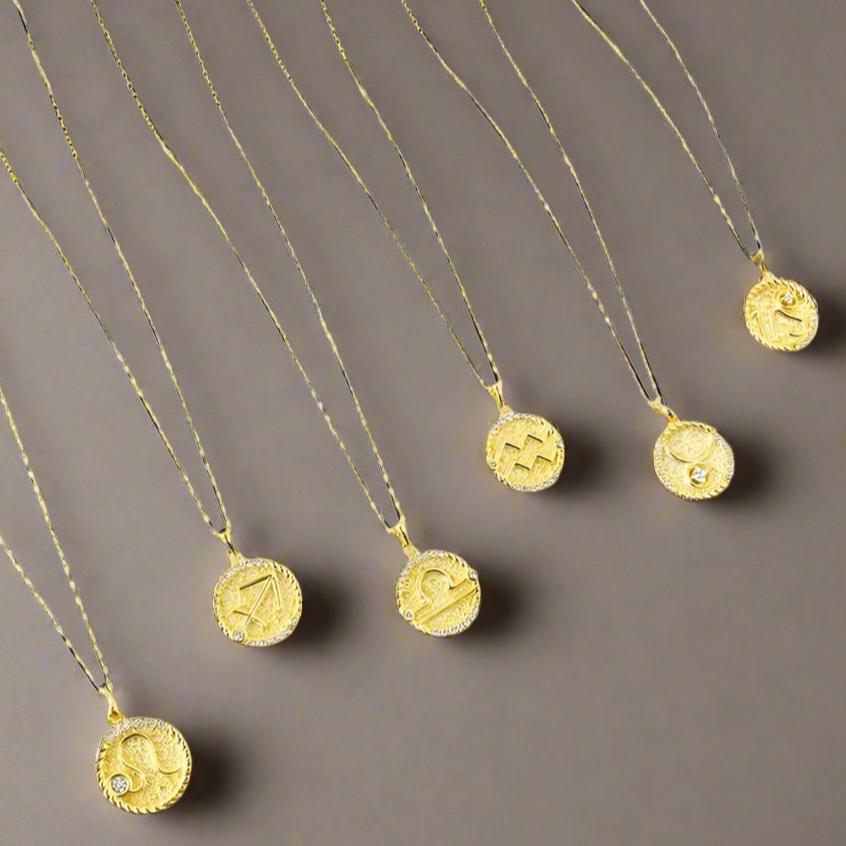 Zodiac Disc Pendant Necklaces