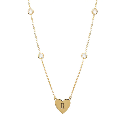 Heart Initial CZ Necklace